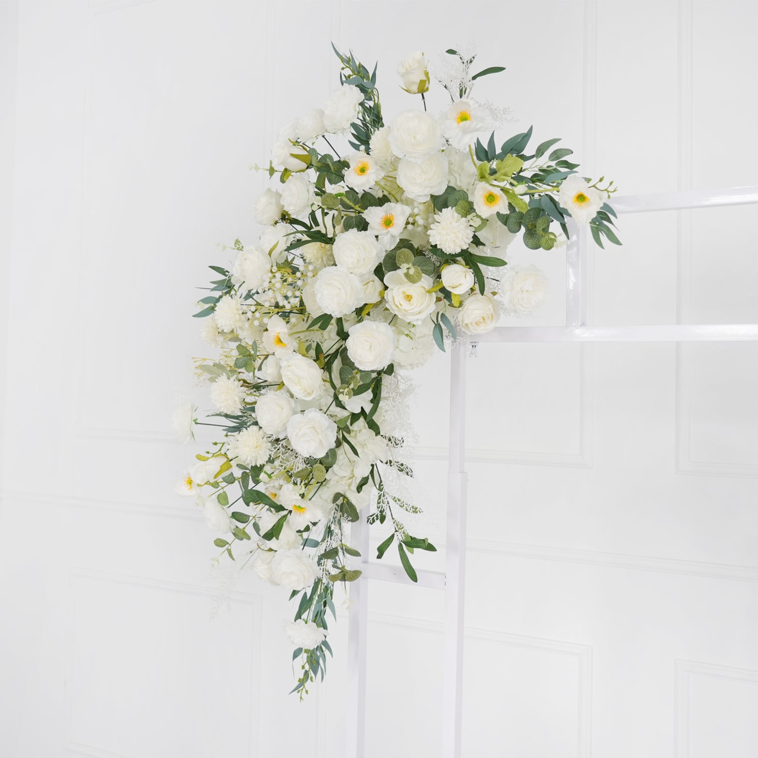 Artificial White Green Wedding KT Backdrop Flower Row Decor
